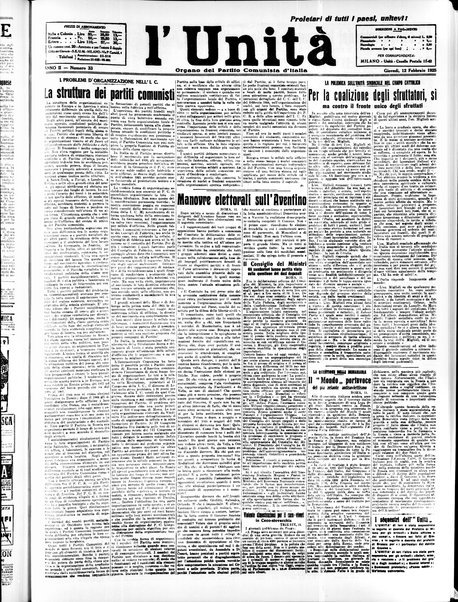 L'Unità : quotidiano degli operai e dei contadini